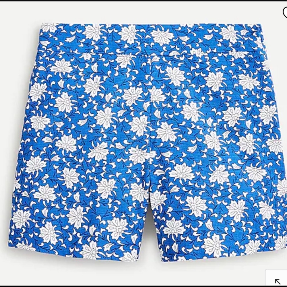 New J. CREW Trouser Shorts in Night Sky Blue Block Print Floral Blue Black White